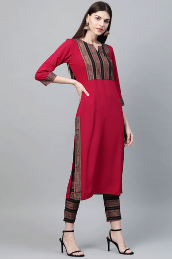 Crepe Geometric Print Stitched Kurta and Pant Set KR04512564