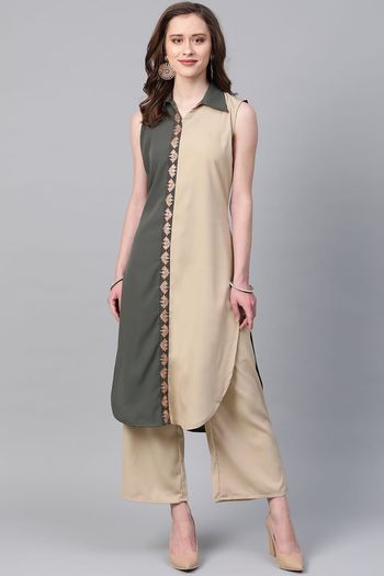 Crepe Solid Stitched Kurta And Palazzo Set KR04512560