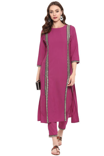 Crepe Solid Stitched Kurta And Pant Set KR04512541