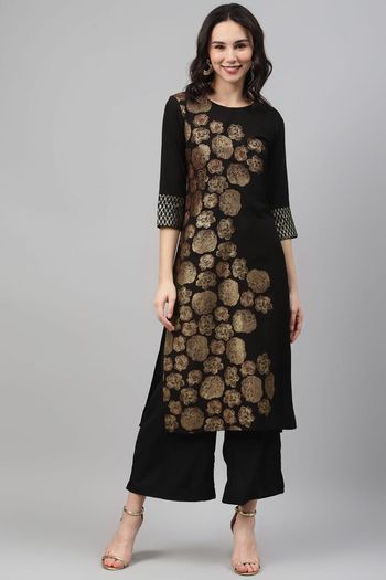 Crepe Stitched Foil Print Kurti KR04511951