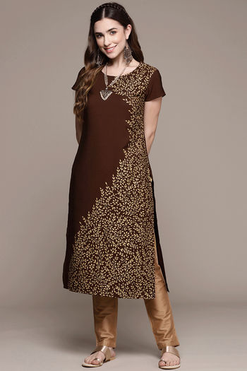 Crepe Stitched Foil Print Kurti KR04511910