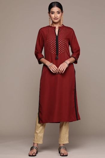 Crepe Stitched Foil Print Kurti KR04512006