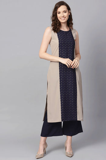 Crepe Stitched Foil Print Kurti KR04511923