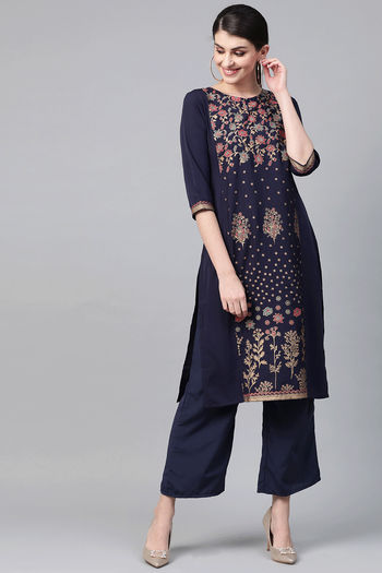 Crepe Stitched Foil Print Kurti KR04511940