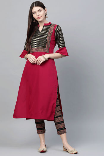 Crepe Stitched Foil Print Kurti KR04511941