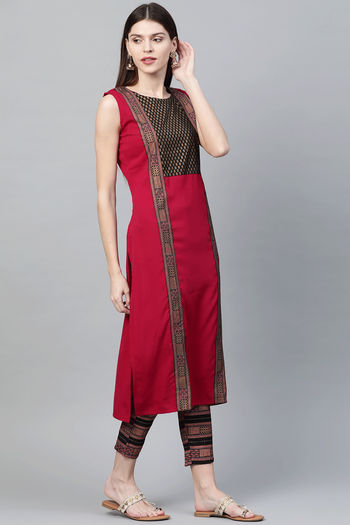 Crepe Stitched Foil Print Kurti KR04511943