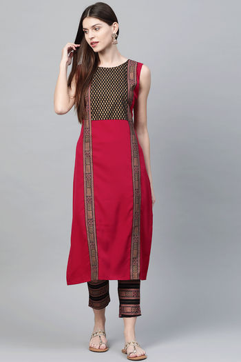 Crepe Stitched Foil Print Kurti KR04511943