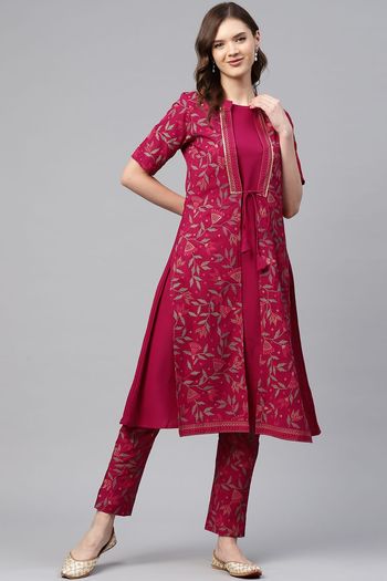 Crepe Stitched Foil Print Kurti KR04511953