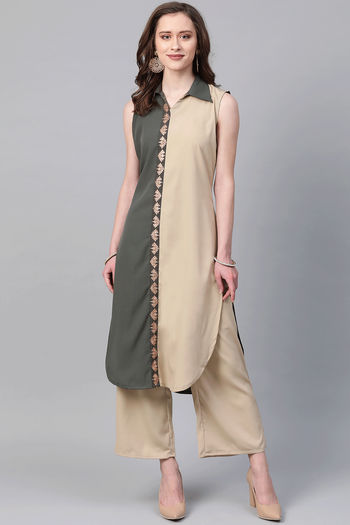 Crepe Stitched Solid Kurti KR04511938