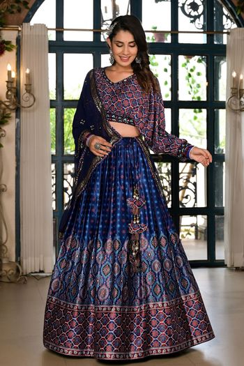 Dull Satin Digital Print Embroidery Stitched Lehenga Choli LD01041127