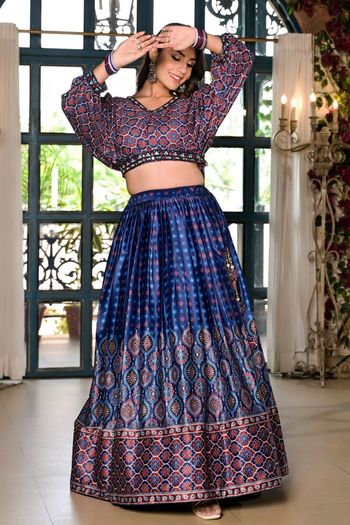 Dull Satin Digital Print Embroidery Stitched Lehenga Choli LD01041127