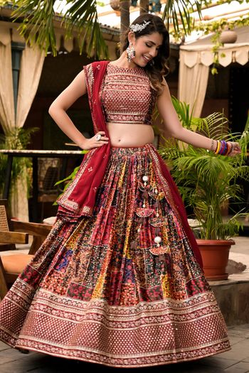 Dull Satin Digital Print Embroidery Stitched Lehenga Choli LD01041126