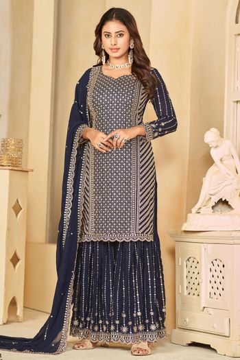 Faux Georgette Semi Stitched Sharara Suit SS01640427