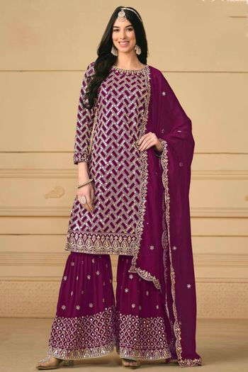 Faux Georgette Semi Stitched Sharara Suit SS01640349