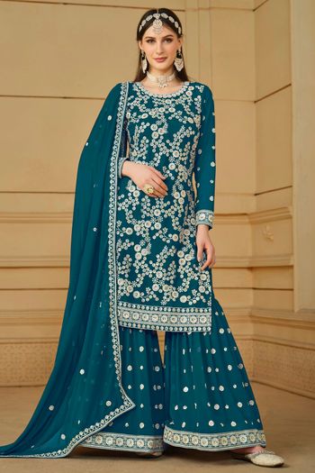 Faux Georgette Semi Stitched Sharara Suit SS01640431