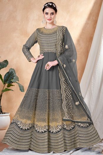 Net Semi Stitched Anarkali Suit SM01640405