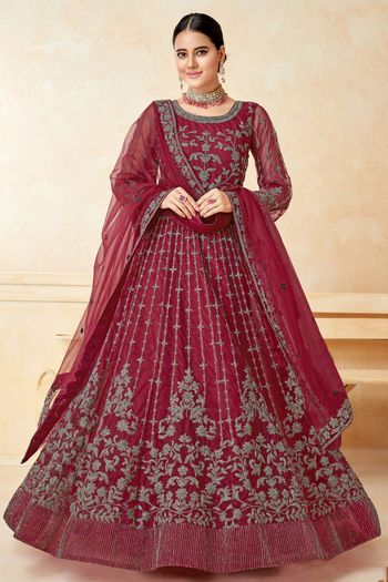 Net Semi Stitched Anarkali Suit SM01640373