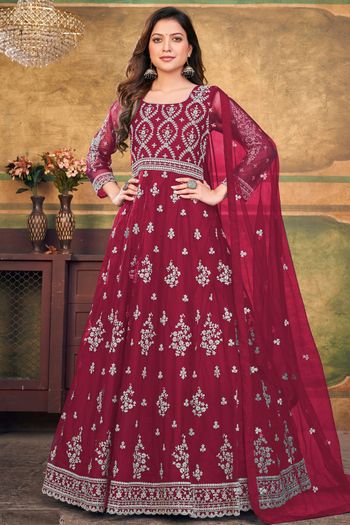 Net Semi Stitched Anarkali Suit SM01640381