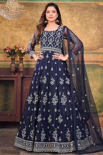 Net Semi Stitched Anarkali Suit SM01640380