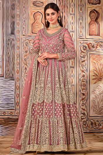 Net Semi Stitched Anarkali Suit SM01640275