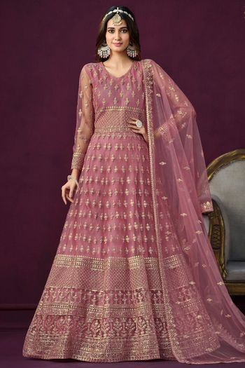 Net Semi Stitched Anarkali Suit SM01640336