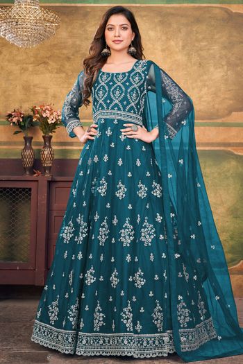 Shop Pastel Blue Dola Silk Embroidered N Stones Anarkali Suit Party Wear  Online at Best Price