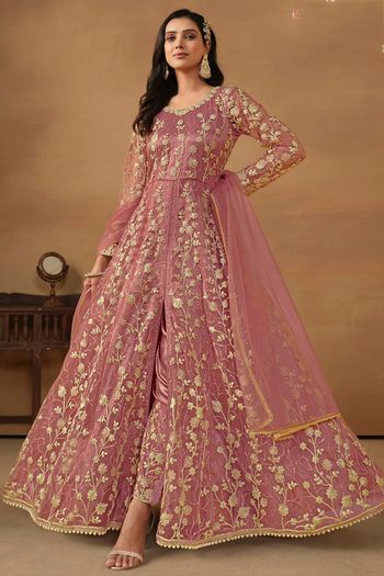 Net Semi Stitched Anarkali Suit SM01640344