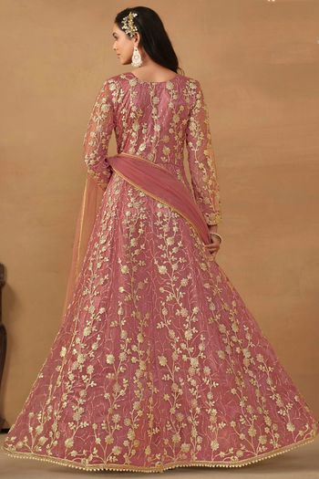 Net Semi Stitched Anarkali Suit SM01640344