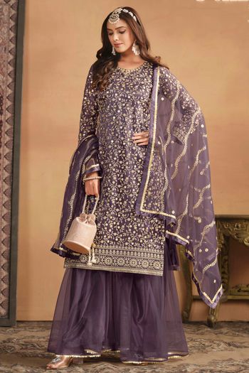 Net Semi Stitched Sharara Suit SS01640435