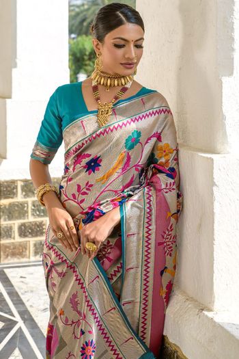 Paithani Silk Floral Zari Woven Saree SR05800453