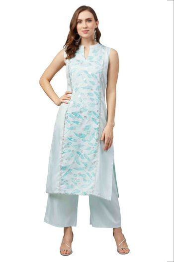 Poly Silk Abstract Print Stitched Kurta And Palazzo Set KR04512601