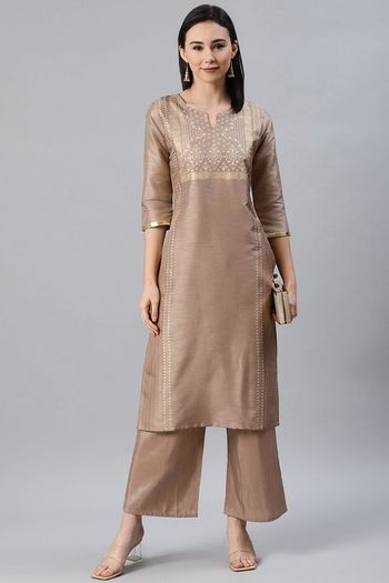 Poly Silk Ethnic Motifs Stitched Kurta And Palazzo Set KR04512615