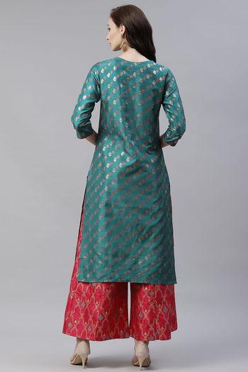 Poly Silk Ethnic Motifs Stitched Kurta And Palazzo Set KR04512621