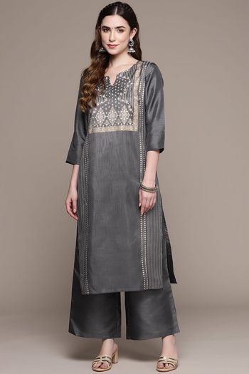 Poly Silk Ethnic Motifs Stitched Kurta And Palazzo Set KR04512616