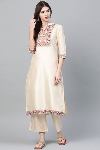 Poly Silk Ethnic Motifs Stitched Kurta and Palazzo Set KR04512598