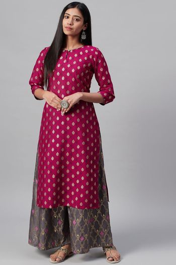 Poly Silk Floral Print Stitched Kurta And Palazzo Set KR04512607