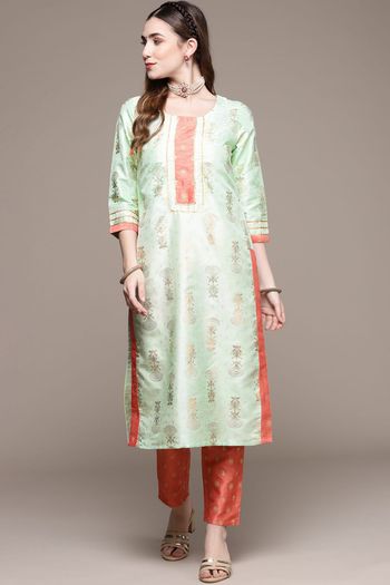 Poly Silk Floral Print Stitched Kurta And Pant Set KR04512610