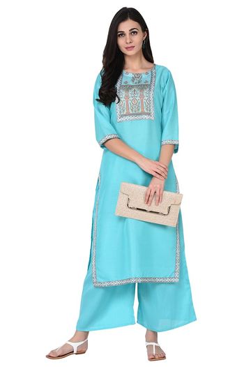 Poly Silk Floral Print Stitched Kurta and Palazzo Set KR04512587