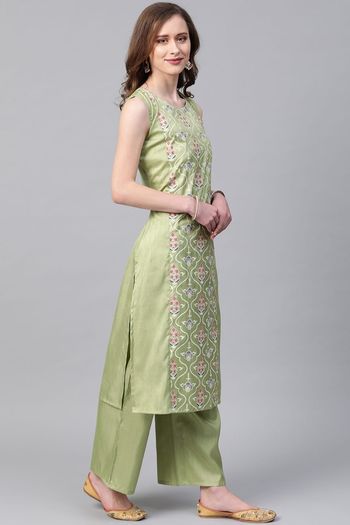 Poly Silk Floral Print Stitched Kurta and Palazzo Set KR04512596