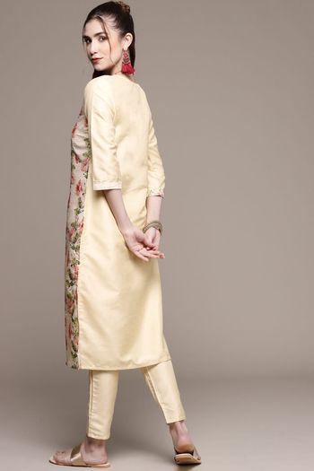 Poly Silk Floral Print Stitched Kurta and Pant Set KR04512588