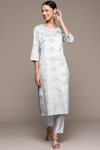 Poly Silk Floral Print Stitched Kurta and Pant Set KR04512604