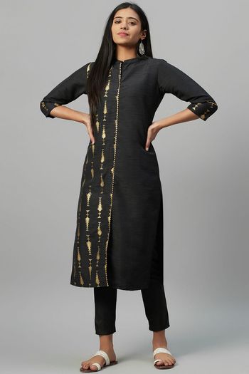 Poly Silk Stitched Foil Print Kurti KR04511973