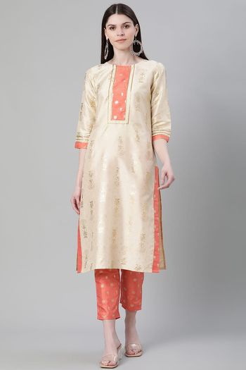 Poly Silk Stitched Foil Print Kurti KR04511976