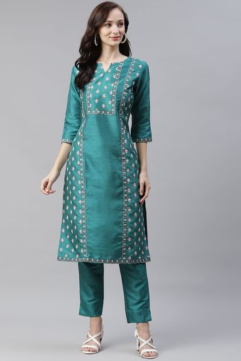 Poly Silk Stitched Foil Print Kurti KR04511983