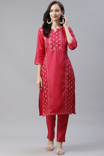 Poly Silk Stitched Foil Print Kurti KR04511984