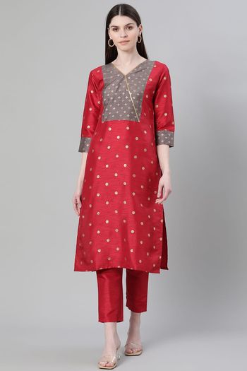 Poly Silk Stitched Foil Print Kurti KR04511977