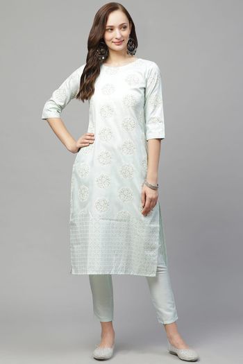 Poly Silk Stitched Khadi Print Kurti KR04511971