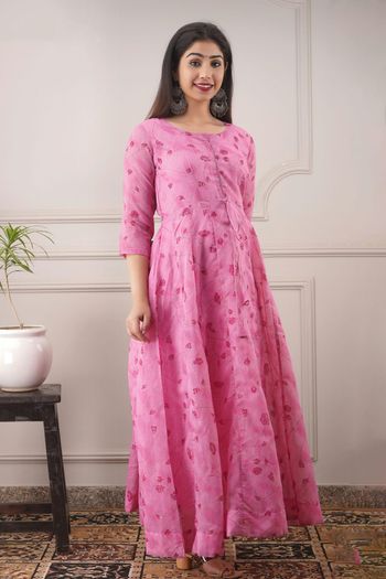 Pure Chanderi Stitched Gown GW01041226