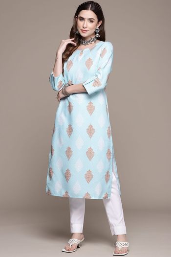 Rayon Ethnic Motifs Stitched Kurta And Pant Set KR04512641