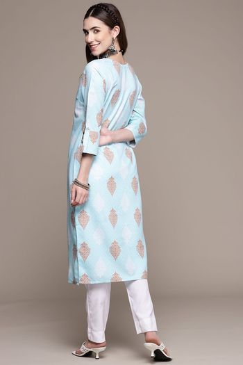 Rayon Ethnic Motifs Stitched Kurta And Pant Set KR04512641